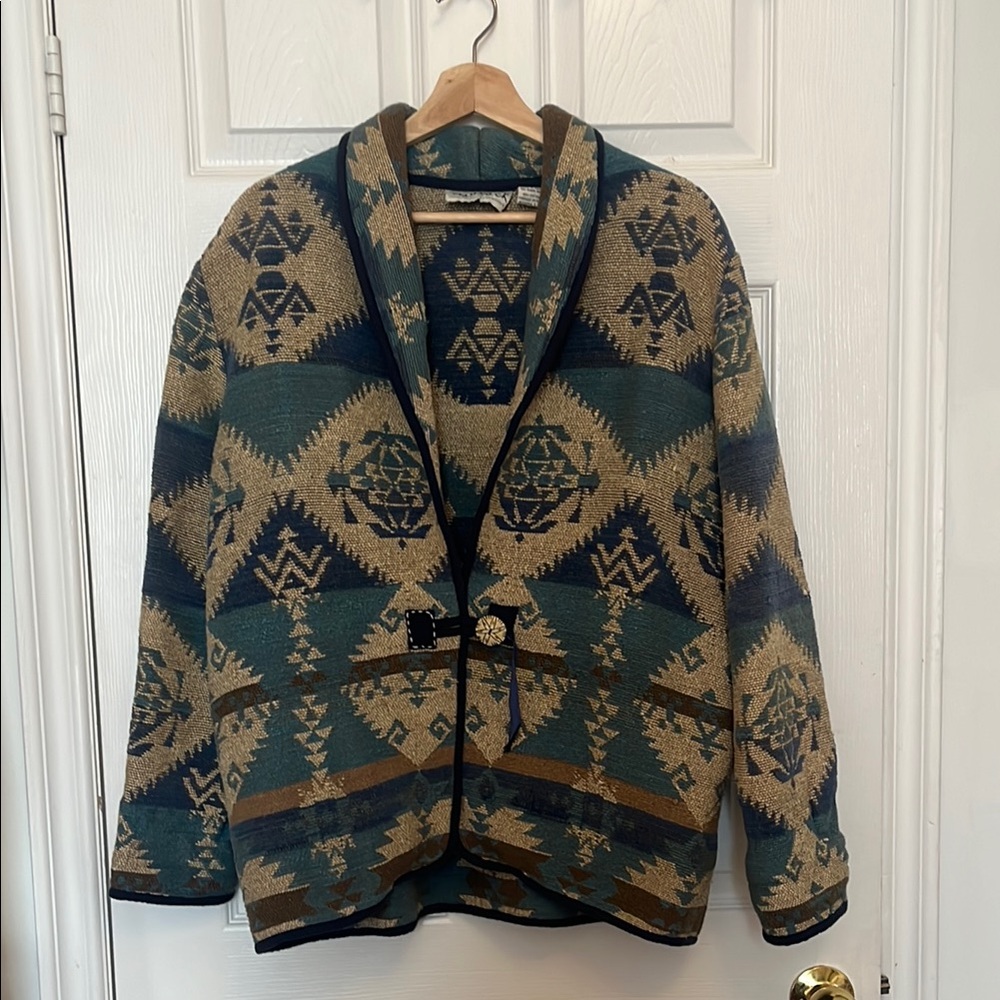 Geometric Patterned Jacket in Blue and Tan